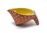 Kalahari Studio, Three-footed organic jug with chevron pattern, terracotta with overglaze slip trail decoration