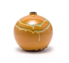 Kalahari Studio, Bulbous mustard vase with drip glaze, terracotta with overglaze decoration
