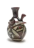 Rorke's Drift Lephina Molefe, Vessel with flared neck and spout, 1978, glazed earthenware with painted, incised and relief decoration