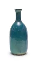 Globe Potteries, Bottle-shaped vase, mottled blue-glazed earthenware
