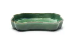Globe Potteries, Rectangular dish with wavy rim, green-glazed earthenware