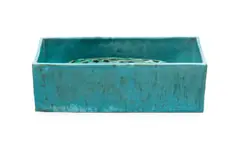 Globe Potteries, Rectangular trough with flower frog, two, turquoise-glazed earthenware