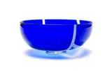 David Reade, Circular cobalt blue glass bowl with frosted geometric design, hand-blown glass