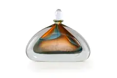 David Reade, Glass perfume bottle and stopper with amber and teal inclusions, hand-blown glass