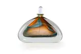 David Reade, Glass perfume bottle and stopper with amber and teal inclusions, hand-blown glass