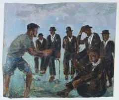 Asanda Dredunik Kupa, A Simple Man, 2020, mixed media with oil on brown paper
