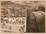 Robert Brooks, Pedestrians Use Crosswalk, hard ground etching on paper