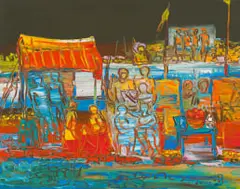 Walter Battiss, Market on a Waterway, oil on canvas