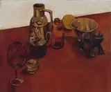 Jennifer Lynne Crooks, Still Life with Bottles and Wine Glass