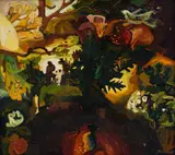 Jennifer Lynne Crooks, Figures in a Landscape, oil on board