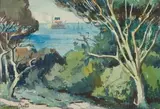 Sydney Carter, A departing Ship, watercolour on paper laid down on board