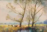 Christopher Tugwell, Farm Landscape with Cattle, oil on board