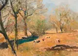 Errol Boyley, Cattle by a Stream, oil on canvas