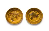 Hylton Nel, A pair of yellow dishes with brown fish motif, two, 1993, painted and glazed ceramic