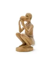 Julius Mfethe, Figure Drinking from a Bowl, carved wood, beads and cow hide