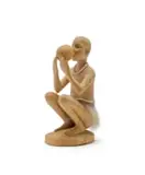 Julius Mfethe, Figure Drinking from a Bowl, carved wood, beads and cow hide