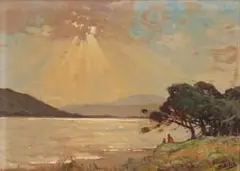 Walter Gilbert Wiles, Sunlight on the Knysna Lagoon, oil on board