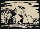 Jacobus Hendrik Pierneef, Amatako S.W.A. (Nilant 106), 1936, linocut on onion skin paper