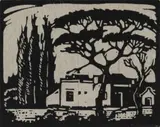 Jacobus Hendrik Pierneef, Plaashuis, Rustenburg (Farmhouse, Rustenburg) (Nilant 49), 1928, linocut on rice paper