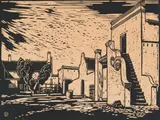 Jacobus Hendrik Pierneef, Meerlust Wynkelders (Meerlust Wine Cellars) (Nilant 2), 1925, linocut on paper