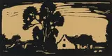 Jacobus Hendrik Pierneef, Plaasgeboue (Farm Buildings, Lichtenburg) (Nilant 52), 1922, linocut on paper