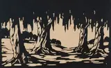 Jacobus Hendrik Pierneef, Wilgerboom, Fonteine, Pretoria (Willow Tree, Fountains Valley, Pretoria) (Nilant 84), 1949, linocut on onion skin paper