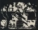 Jacobus Hendrik Pierneef, Gewel, Stellenbosch (Gable, Stellenbosch) (Nilant 17), 1928, linocut on onion skin paper