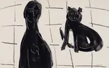 Charles Gassner, Figure and Cat, crayon and watercolour on paper