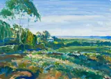 Gerhard Batha, Farm Cottages in an Extensive Landscape, gouache on paper