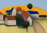Houses with Red and Blue Roofs by Pieter van der Westhuizen, pastel on paper, sold Jun 2025