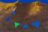 Peter Webber, Mountainous Landscape with Green and Blue Triangles, oil and collage on paper