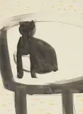 Charles Gassner, Seated Cat, crayon and watercolour on paper laid down on board