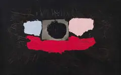 Sam Nhlengethwa, Abstract in Four Colours: Black, White, Red and Pink, oil on canvas
