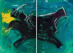 Jo Smail, Abstract Forms, diptych, oil on canvas