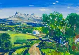 Gerhard Batha, Landscape with Distant Mountains, acrylic on paper