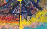 Gabriel Tsolo, Huts, mixed media on board
