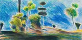 Andrew Verster, Composition with Trees and Bushes III, coloured pencil on paper