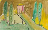 Charles Gassner, Pink House Approach, mixed media on paper
