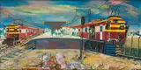 Willie Bester, Train Station, oil and found objects on board