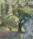 Leonora Everard-Haden, Sunlight and Trees, pastel on paper