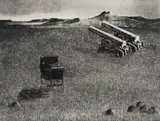 Pippa Skotnes, Landscape with Canons, Perambulator and Dog, etching on paper