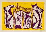 Four White Rocks by Walter Battiss, colour woodcut on paper, sold Jun 2025