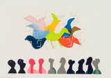 Walter Battiss, Birds in a Cage, colour screenprint on paper