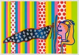 Walter Battiss, Sculptured Heads, Seychelles, colour screenprint on card