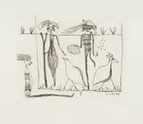 Walter Battiss, Figures and Birds, etching on paper