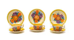 Clarice Cliff, Clarice Cliff 'Bizarre' part tea set hand-painted in the 'Gay Day' pattern, 1930, hand-painted ceramic