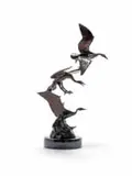 Llewellyn Davies, Flying Geese, bronze with a dark brown patina, on a granite base