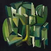 Olaf Bisschoff, Abstract in Green, 2025, oil on canvas laid down on board