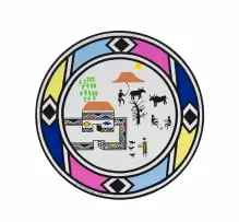 Esther Mahlangu, Untitled (Homestead with Ndebele Patterns), 2014, acrylic on canvas