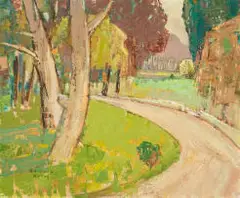 Barbara Grace Burry, Pathway and Trees, oil on canvas laid down on board